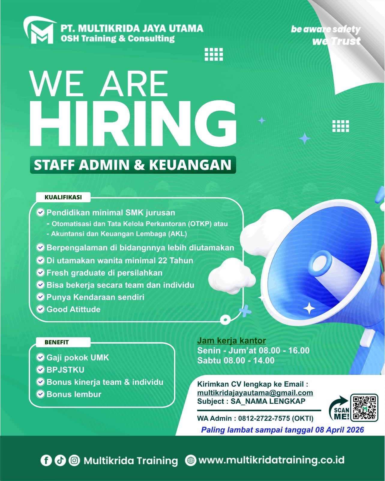 LOWONGAN KERJA STAFF ADMIN & KEUANGAN